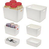 NNEDSZ 6 Pieces Plastic Storage Bins with 4 Lids (Beige)
