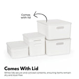 NNEDSZ 6 Pieces Plastic Storage Bins with 4 Lids (Beige)