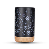NNEDSZ GOMINIMO LED Aromatherapy Essential Oil Diffuser 100ml Metal Cover Floral Design with Light Wood Base
