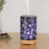 NNEDSZ GOMINIMO LED Aromatherapy Essential Oil Diffuser 100ml Metal Cover Floral Design with Light Wood Base