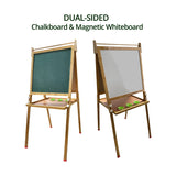 NNEDSZ Bamboo Kids Dual-Sided Art Easel with Painting and Drawing Accessories