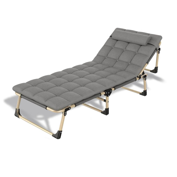 NNEDSZ Adjustable Portable Folding Bed with Mattress and Headrest (Grey)