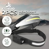 NNEDSZ 2PCS LED Rechargeable Headlamp with Motion Sensor (Black and Yellow)