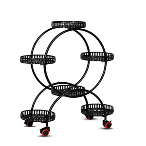 NNEDSZ 4 Layer 6 Pots Flower Holder Plant Stand Shelf with 4-Wheel (Black)