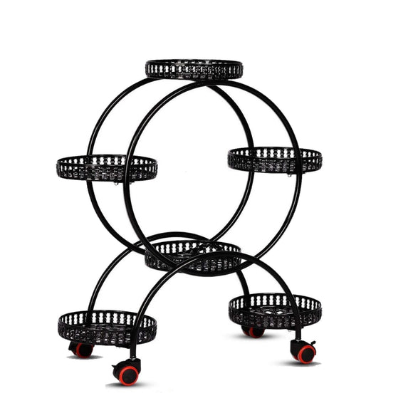 NNEDSZ 4 Layer 6 Pots Flower Holder Plant Stand Shelf with 4-Wheel (Black)