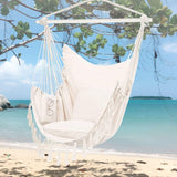 NNEDSZ Hammock Chair Hanging Rope Swing with 2 Seat Cushions Included (Beige)