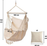 NNEDSZ Hammock Chair Hanging Rope Swing with 2 Seat Cushions Included (Beige)