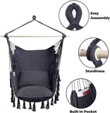 NNEDSZ Hammock Chair Hanging Rope Swing with 2 Seat Cushions Included (Dark Grey)