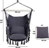 NNEDSZ Hammock Chair Hanging Rope Swing with 2 Seat Cushions Included (Dark Grey)
