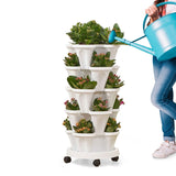 NNEDSZ 5 Tier Stacking Planter Vertical Garden with Heavy Duty Trolley Wheels (45cm)