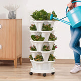 NNEDSZ 5 Tier Stacking Planter Vertical Garden with Heavy Duty Trolley Wheels (45cm)