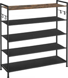 NNEDSZ 5 Tier Shoe Rack Storage Organizer for 20-25 Pairs with 4 Hooks Rustic Brown LMR035B01