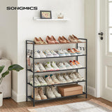 NNEDSZ 5 Tier Shoe Rack Storage Organizer for 20-25 Pairs with 4 Hooks Rustic Brown LMR035B01