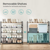 NNEDSZ 5 Tier Shoe Rack Storage Organizer for 20-25 Pairs with 4 Hooks Rustic Brown LMR035B01