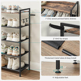 NNEDSZ 5 Tier Shoe Rack Storage Organizer for 20-25 Pairs with 4 Hooks Rustic Brown LMR035B01