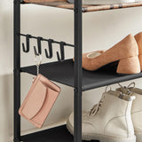 NNEDSZ 5 Tier Shoe Rack Storage Organizer for 20-25 Pairs with 4 Hooks Rustic Brown LMR035B01