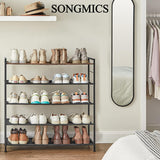 NNEDSZ 5 Tier Shoe Rack Storage Organizer for 20-25 Pairs with 4 Hooks Rustic Brown LMR035B01