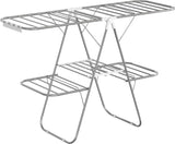 NNEDSZ Foldable 2-Level Large Clothes Drying Rack with Adjustable Wings 33 Drying Rails and Clips Silver and White
