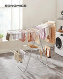 NNEDSZ Foldable 2-Level Large Clothes Drying Rack with Adjustable Wings 33 Drying Rails and Clips Silver and White