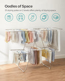 NNEDSZ Foldable 2-Level Large Clothes Drying Rack with Adjustable Wings 33 Drying Rails and Clips Silver and White