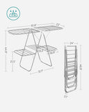 NNEDSZ Foldable 2-Level Large Clothes Drying Rack with Adjustable Wings 33 Drying Rails and Clips Silver and White