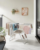 NNEDSZ Foldable Clothes Drying Rack with Adjustable Wings Stainless Steel White and Silver