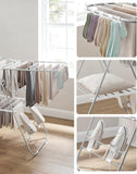 NNEDSZ Foldable Clothes Drying Rack with Adjustable Wings Stainless Steel White and Silver