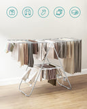NNEDSZ Foldable Clothes Drying Rack with Adjustable Wings Stainless Steel White and Silver