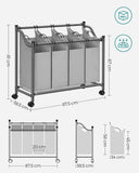 NNEDSZ Laundry Basket with 4 Removable Laundry Bin on Wheels Gray