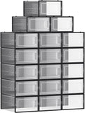 NNEDSZ 18 Pack Foldable Stackable Shoe Boxes Max AU Size 11 Black Transparent