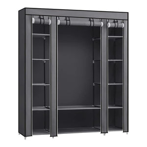 NNEDSZ 150cm Portable Closet Organizer, Wardrobe with Shelves and Cover Gray