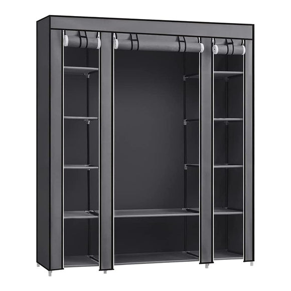 NNEDSZ 150cm Portable Closet Organizer, Wardrobe with Shelves and Cover Gray