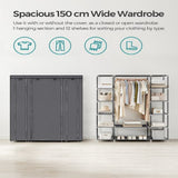 NNEDSZ 150cm Portable Closet Organizer, Wardrobe with Shelves and Cover Gray