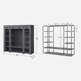 NNEDSZ 150cm Portable Closet Organizer, Wardrobe with Shelves and Cover Gray