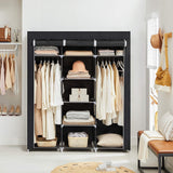 NNEDSZ Folding Wardrobe Fabric Cabinet with 2 Clothes Rails Black