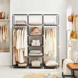 NNEDSZ Folding Wardrobe Fabric Cabinet with 2 Clothes Rails Black