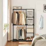 NNEDSZ Portable Closet Wardrobe with 2 Hanging Rods Black