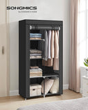 NNEDSZ Portable Clothes Storage with 6 Shelves and 1 Clothes Hanging Rail Black
