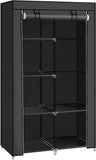 NNEDSZ Portable Clothes Storage with 6 Shelves and 1 Clothes Hanging Rail Black