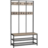 NNEDSZ Large Coat Rack Stand with 12 Hooks and Shoe Bench Greige and Black