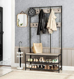 NNEDSZ Large Coat Rack Stand with 12 Hooks and Shoe Bench Greige and Black