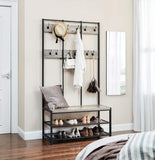NNEDSZ Large Coat Rack Stand with 12 Hooks and Shoe Bench Greige and Black