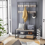 NNEDSZ Large Coat Rack Stand with 12 Hooks and Shoe Bench Greige and Black