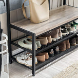 NNEDSZ Large Coat Rack Stand with 12 Hooks and Shoe Bench Greige and Black