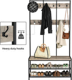 NNEDSZ Large Coat Rack Stand with 12 Hooks and Shoe Bench Greige and Black