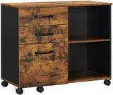 NNEDSZ File Cabinet with 3 Drawer Mobile Lateral Filing Cabinet with Open Compartments Rustic Brown and Black