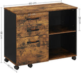 NNEDSZ File Cabinet with 3 Drawer Mobile Lateral Filing Cabinet with Open Compartments Rustic Brown and Black