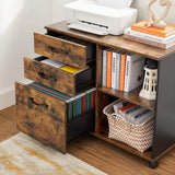 NNEDSZ File Cabinet with 3 Drawer Mobile Lateral Filing Cabinet with Open Compartments Rustic Brown and Black
