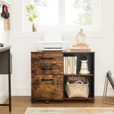 NNEDSZ File Cabinet with 3 Drawer Mobile Lateral Filing Cabinet with Open Compartments Rustic Brown and Black
