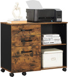 NNEDSZ File Cabinet with 3 Drawer Mobile Lateral Filing Cabinet with Open Compartments Rustic Brown and Black